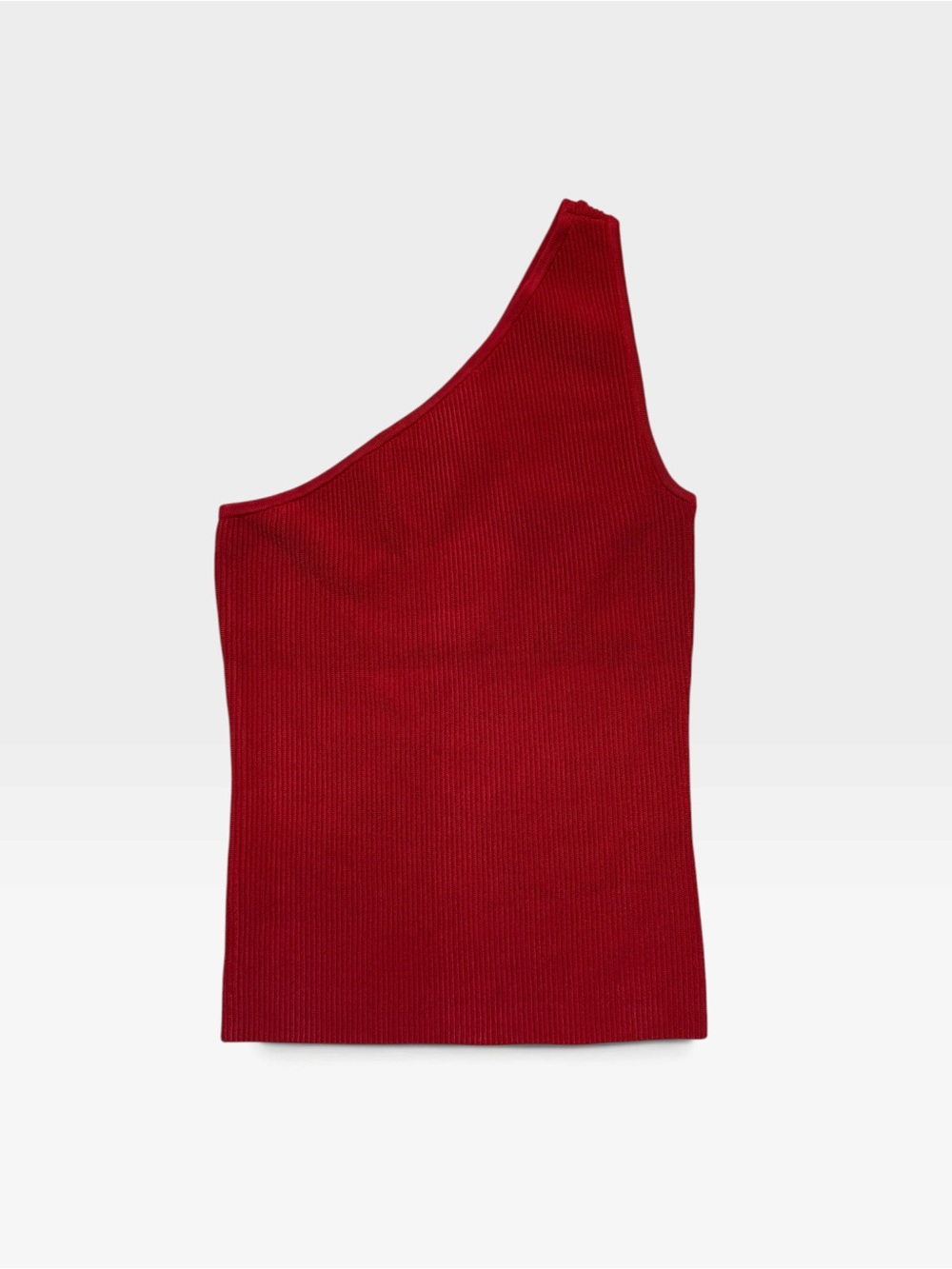 One-Shoulder Ribbed Tank Dress - Red - Picture 3 of 4